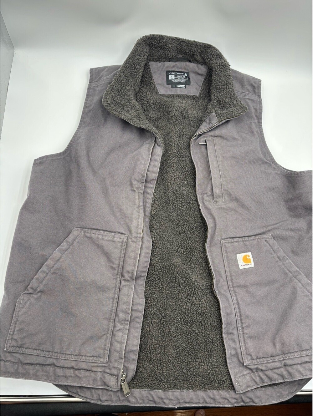 Carhartt Men's Sherpa Lined Vest Size L  Loose Fit Gray Full Zip